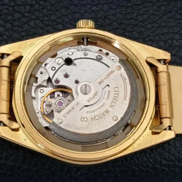 Vintage 1990 Citizen Automatic Mens Gold Watch W/daydate & Green accents - Picture 10 of 10